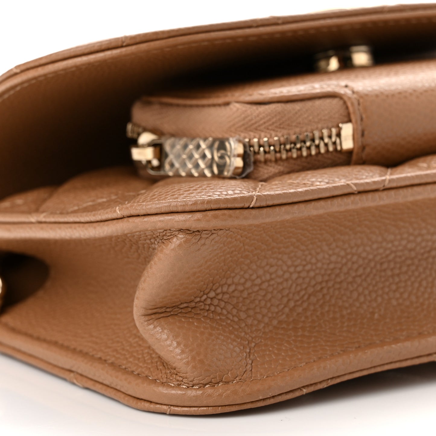 Caviar Quilted Business Affinity Clutch With Chain Flap Dark Beige