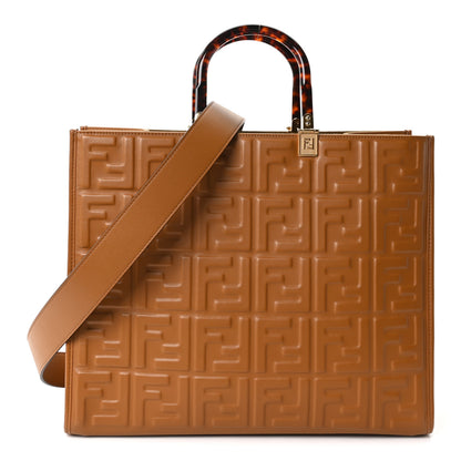 Fendi Vitello Plexiglass FF Embossed Medium Fendi Sunshine Shopper Tote Caramello 1 of 10