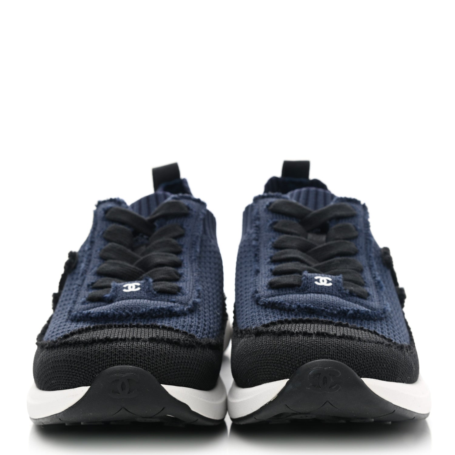 Chanel Fabric Logo Sneakers 36 Navy Black 3 of 14