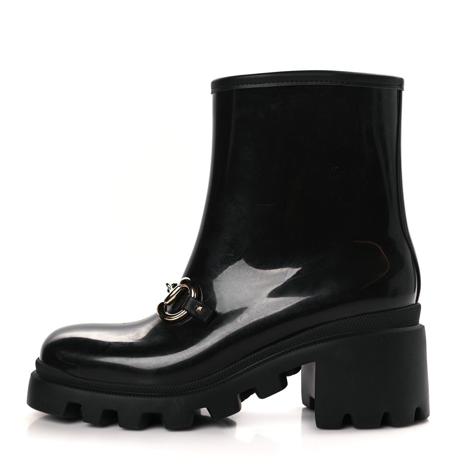 Gucci Rubber Womens Horsebit Ankle Boots 39 Black 1 of 7