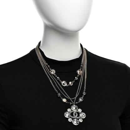Chanel Gripoix Poured Glass Crystal CC Multi Strand Necklace Silver 2 of 5