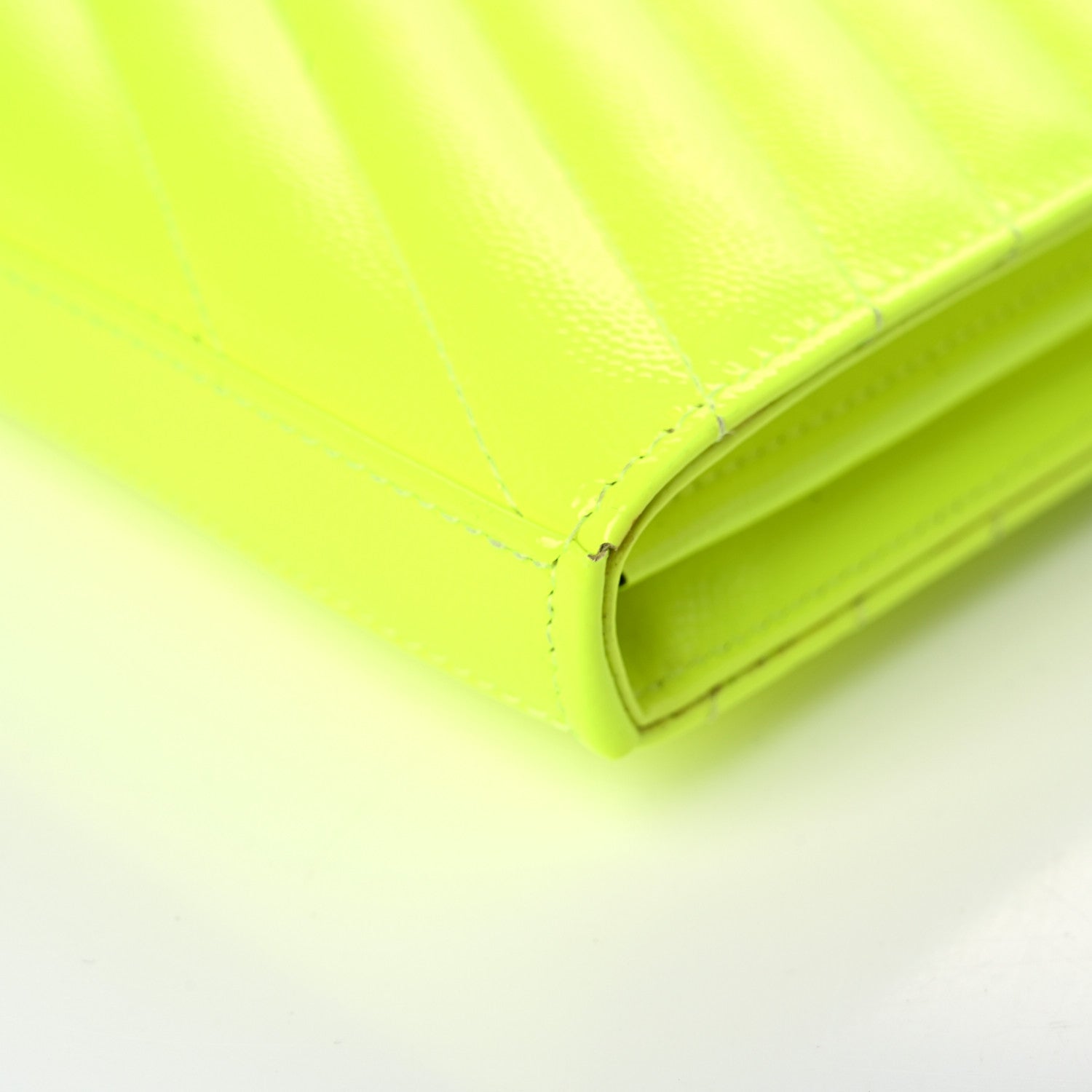 Saint Laurent Patent Grain De Poudre Matelasse Chevron Monogram Chain Wallet Neon Yellow 10 of 15