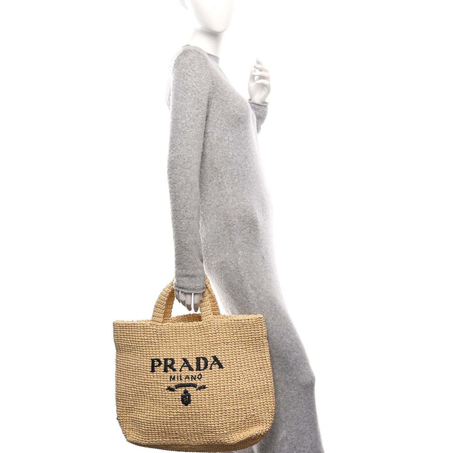 Prada Yarn Raffia Effect Crochet Embroidered Logo Tote Naturale 2 of 10