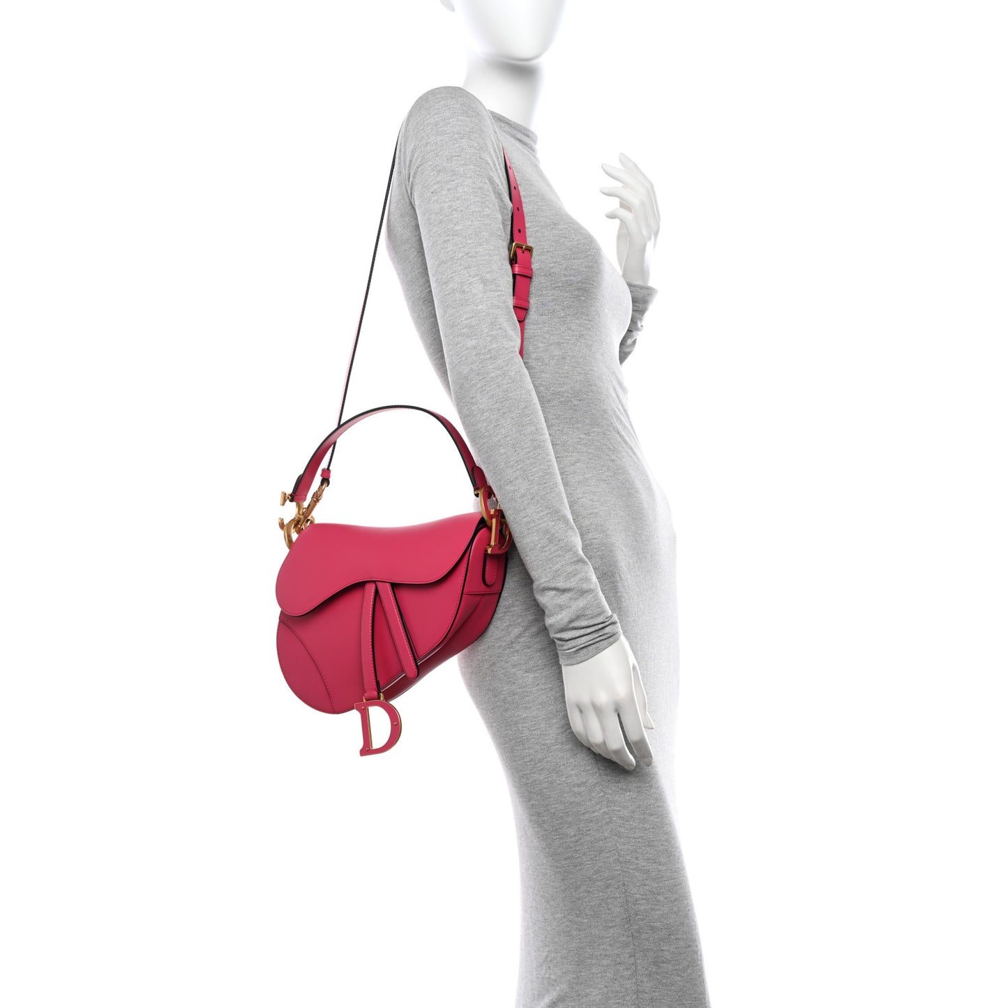 Smooth Calfskin Saddle Bag With Strap Fuchsia
