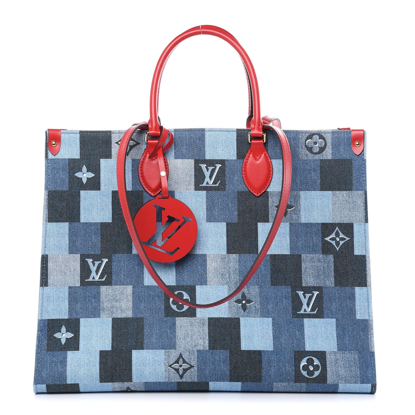 Denim Damier Monogram Onthego Blue Rouge