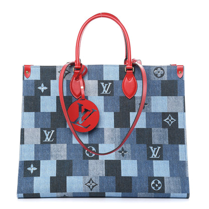 Louis Vuitton Denim Damier Monogram Onthego Blue Rouge 1 of 10