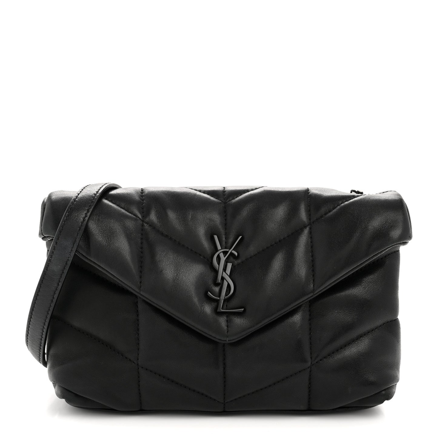 Lambskin Quilted Toy Loulou Puffer Monogram Monochrome Chain Satchel Black