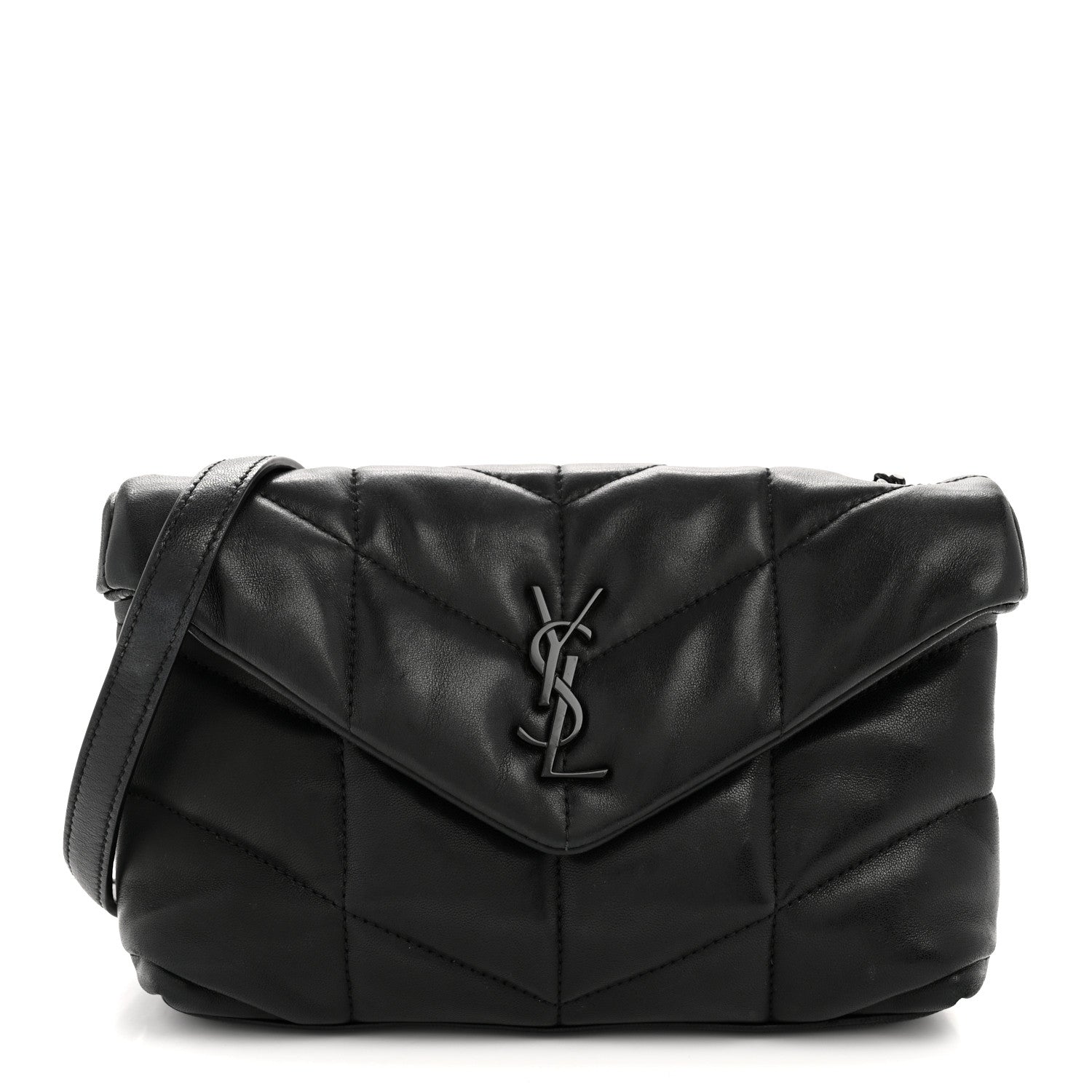 Saint Laurent Lambskin Quilted Toy Loulou Puffer Monogram Monochrome Chain Satchel Black 1 of 12