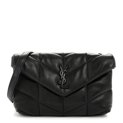 Saint Laurent Lambskin Quilted Toy Loulou Puffer Monogram Monochrome Chain Satchel Black 1 of 12