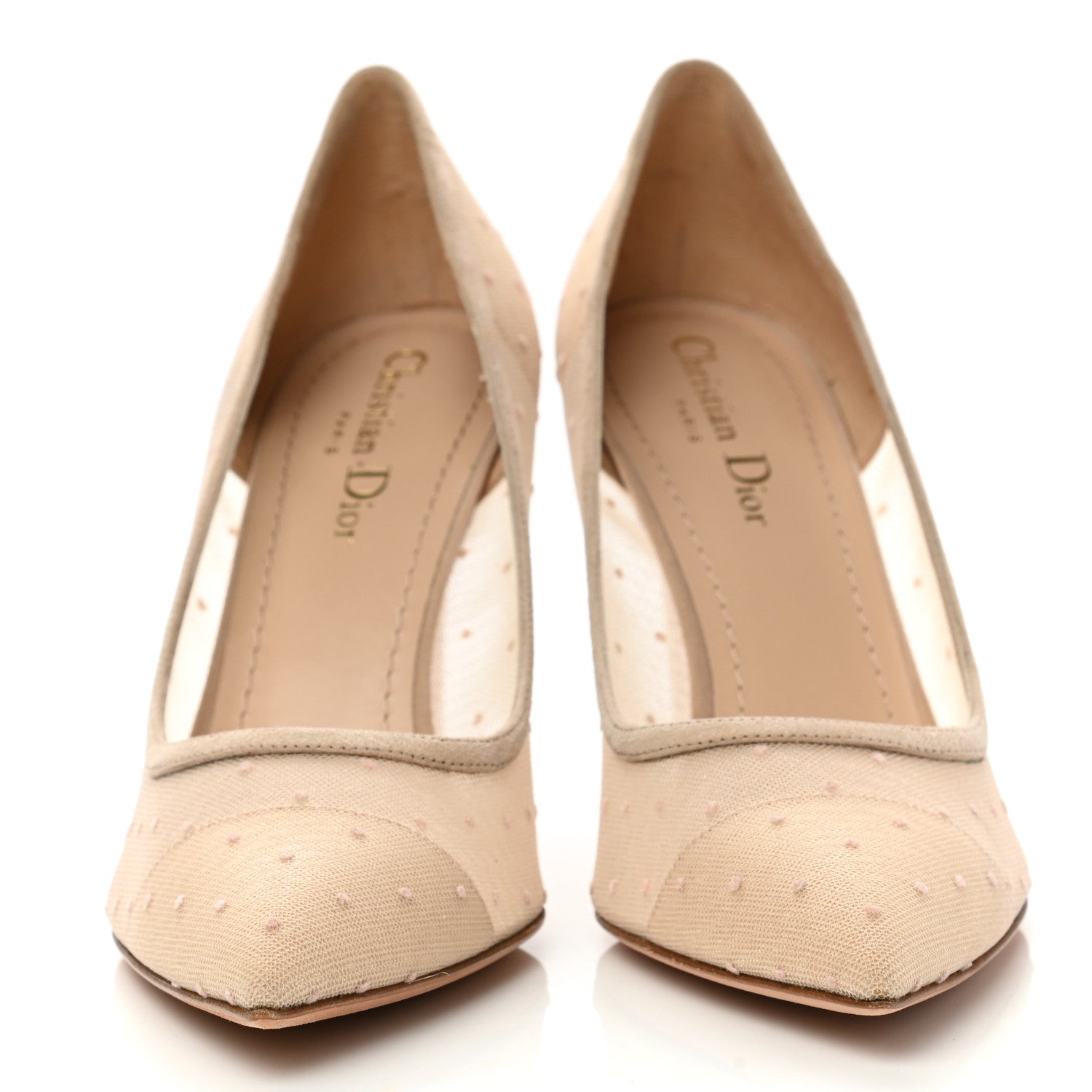 Christian Dior Mesh Plumetis Tulle D-Moi Pumps 39 Beige 2 of 8