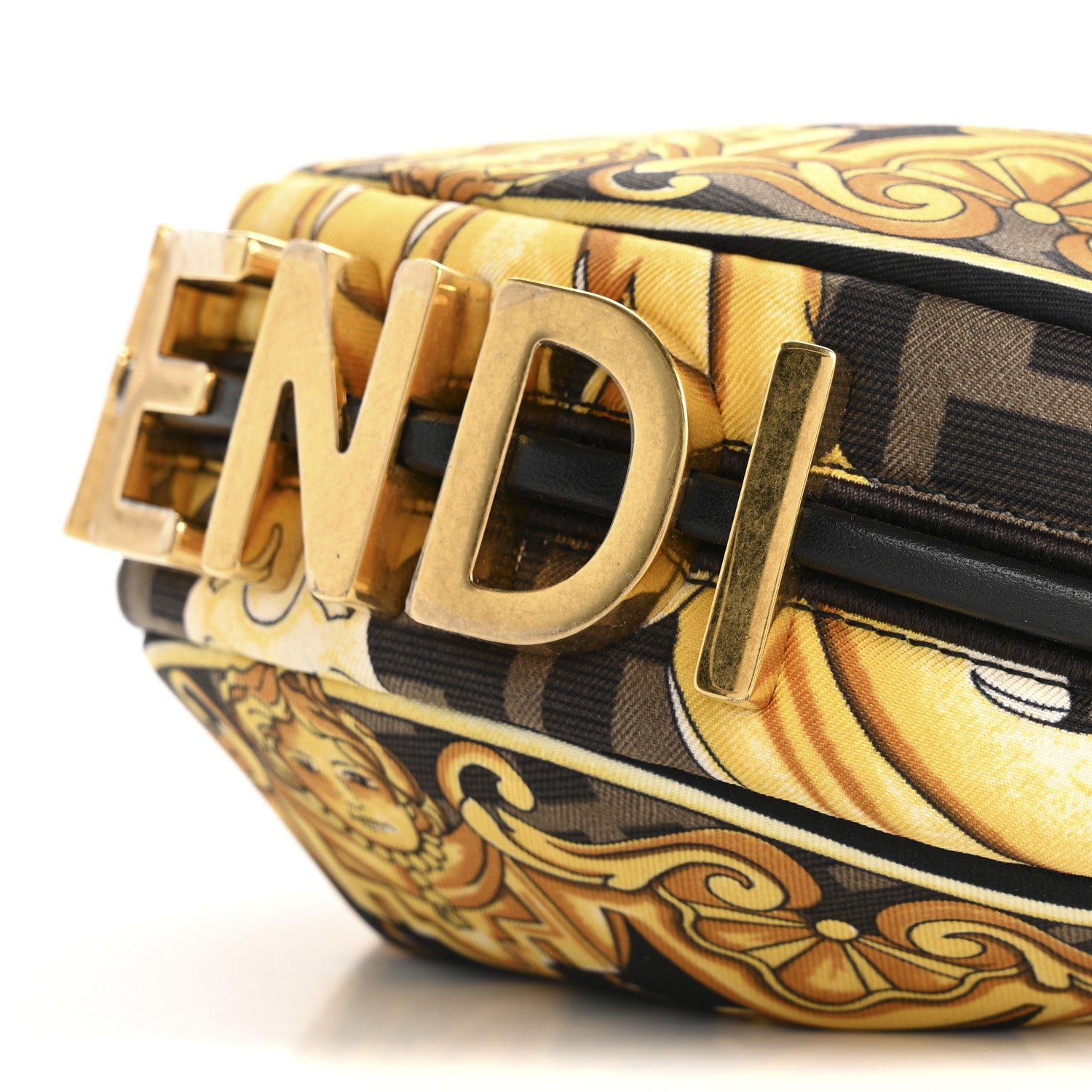 Fendi X VERSACE Silk Fendace Baroque Nano Fendigraphy Hobo Charm Black Gold 11 of 13