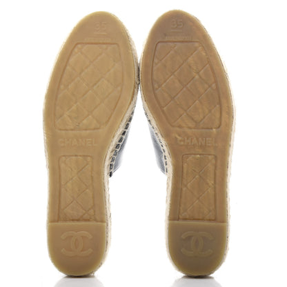 Chanel Goatskin Patent Calfskin CC Espadrille Mules 35 Black 6 of 12