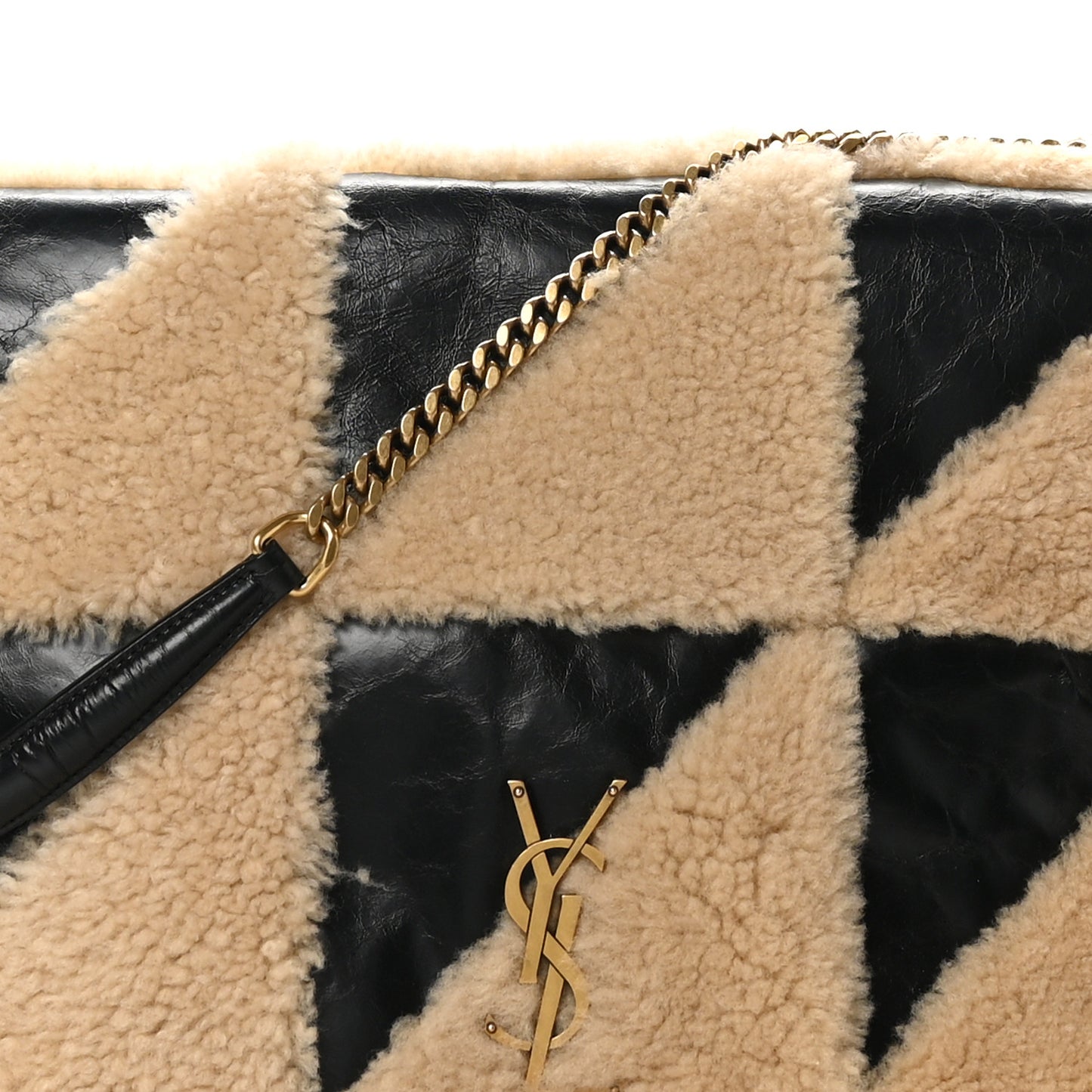 Calfskin Shearling Patchwork Monogram Giant Jamie Black Beige