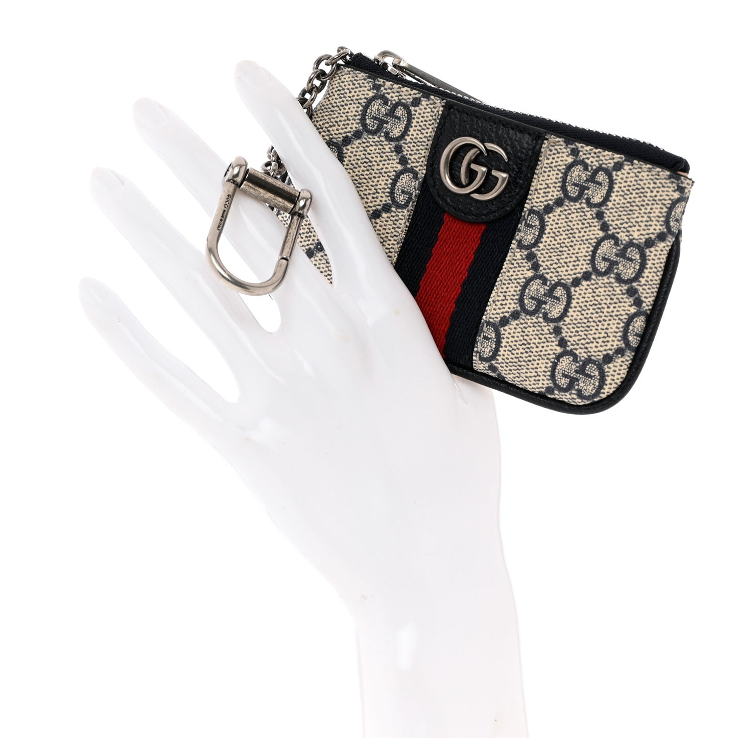 GG Supreme Monogram Web Ophidia Key Case Beige Blue