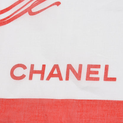 Chanel Cotton Logo Square Scarf White Red 4 of 4