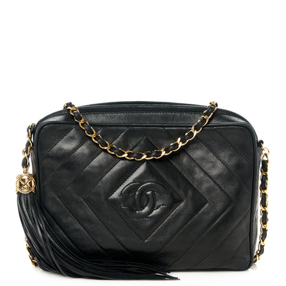 Chanel Lambskin Chevron Quilted Tassel Camera Case Black 1 of 12
