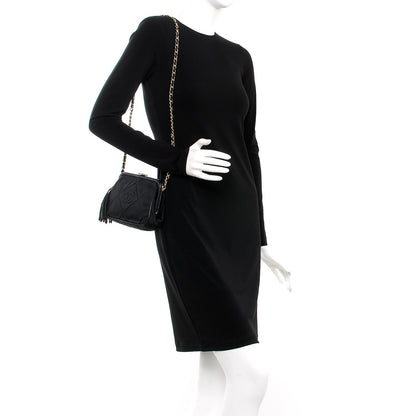 Chanel Satin Quilted Tassel Frame Crossbody Black 2 of 11
