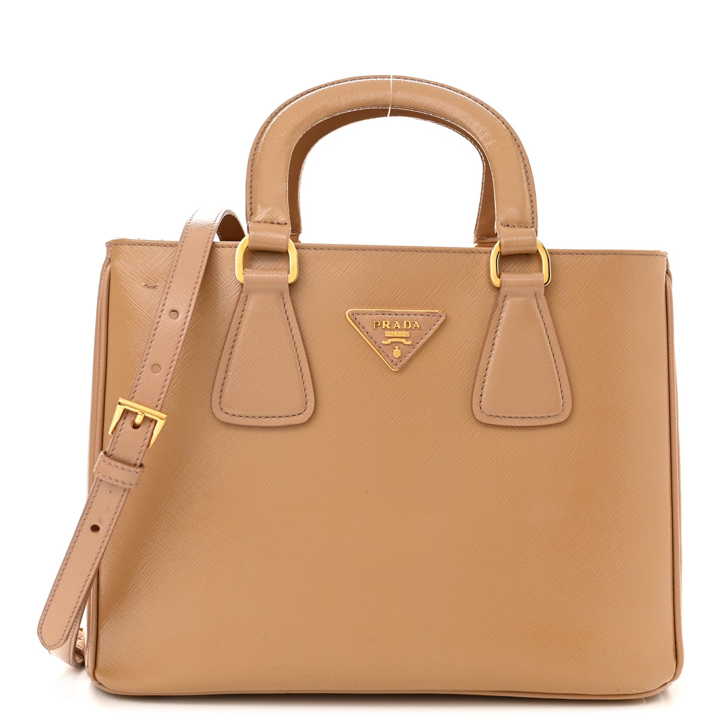 Saffiano Vernice Small Double Handle Tote Bag Cammeo