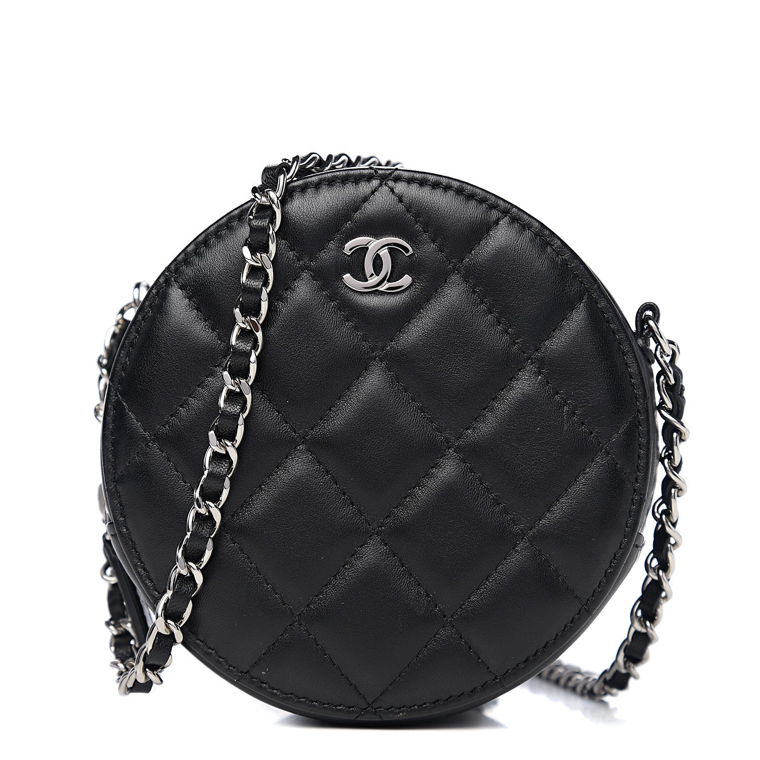 Chanel Lambskin Quilted Round Clutch With Chain Black 1 of 7