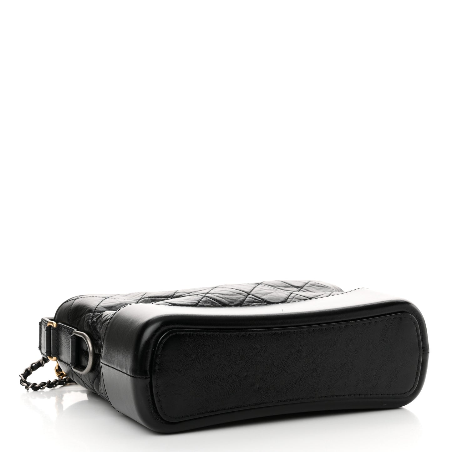 Aged Smooth Calfskin Quilted Medium Gabrielle Logo Hobo Black