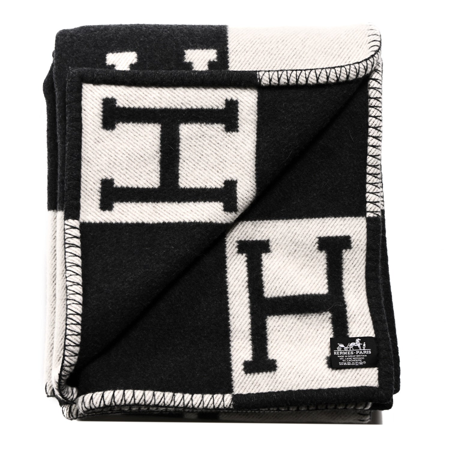 Hermes Wool Cashmere Avalon Blanket Ecru Gris Fonce 2 of 3