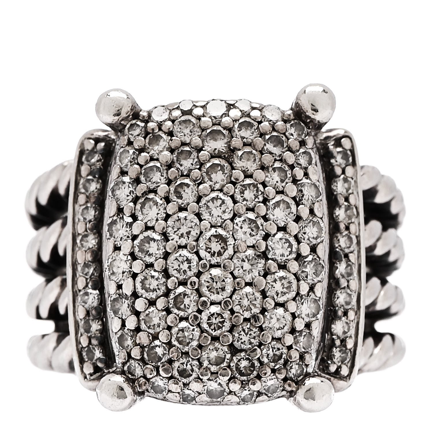 David Yurman Sterling Silver Diamond 16mm Wheaton Ring 50 5.5 1 of 5