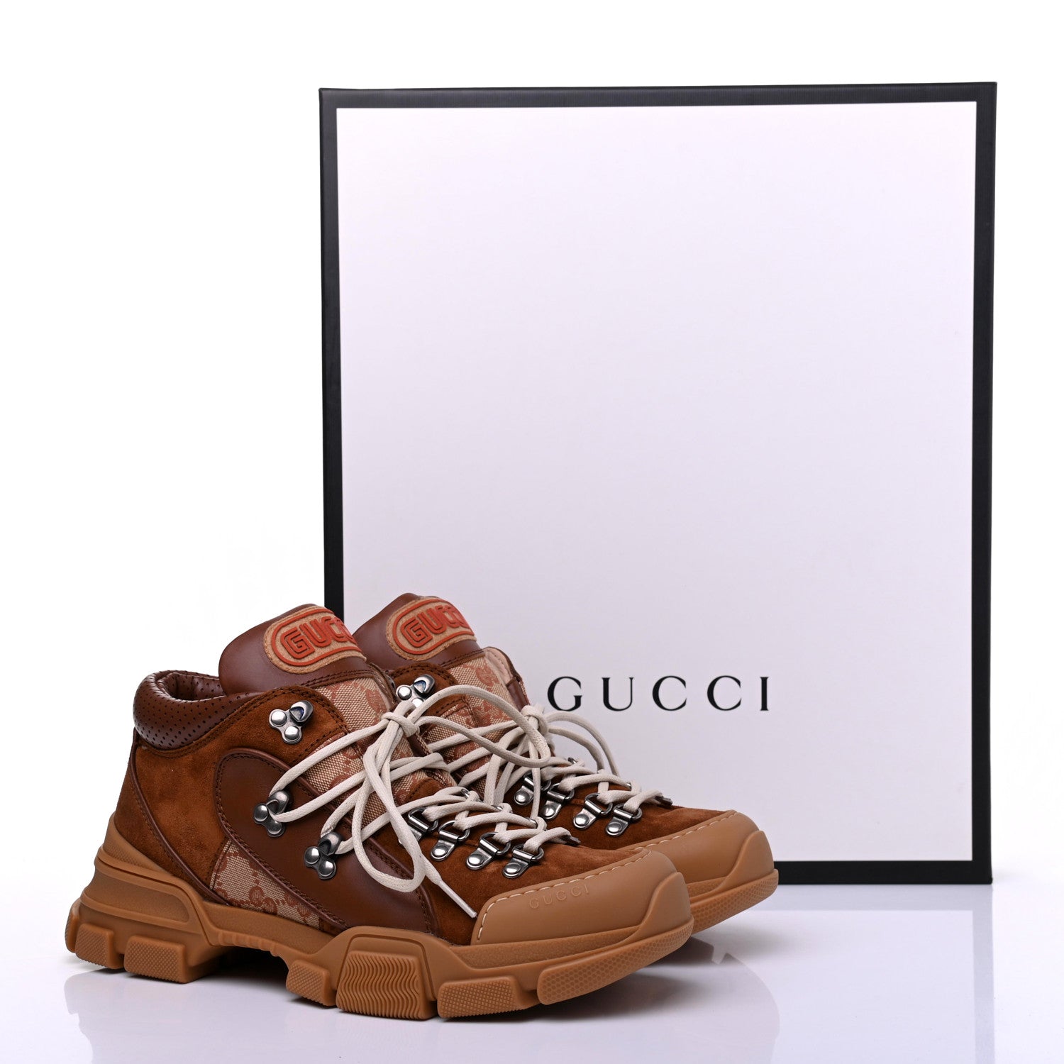 Gucci X SEGA Suede Calfskin GG Monogram Mens Flashtrek Sneakers 7 New Cuir Beige Ruggine 9 of 9