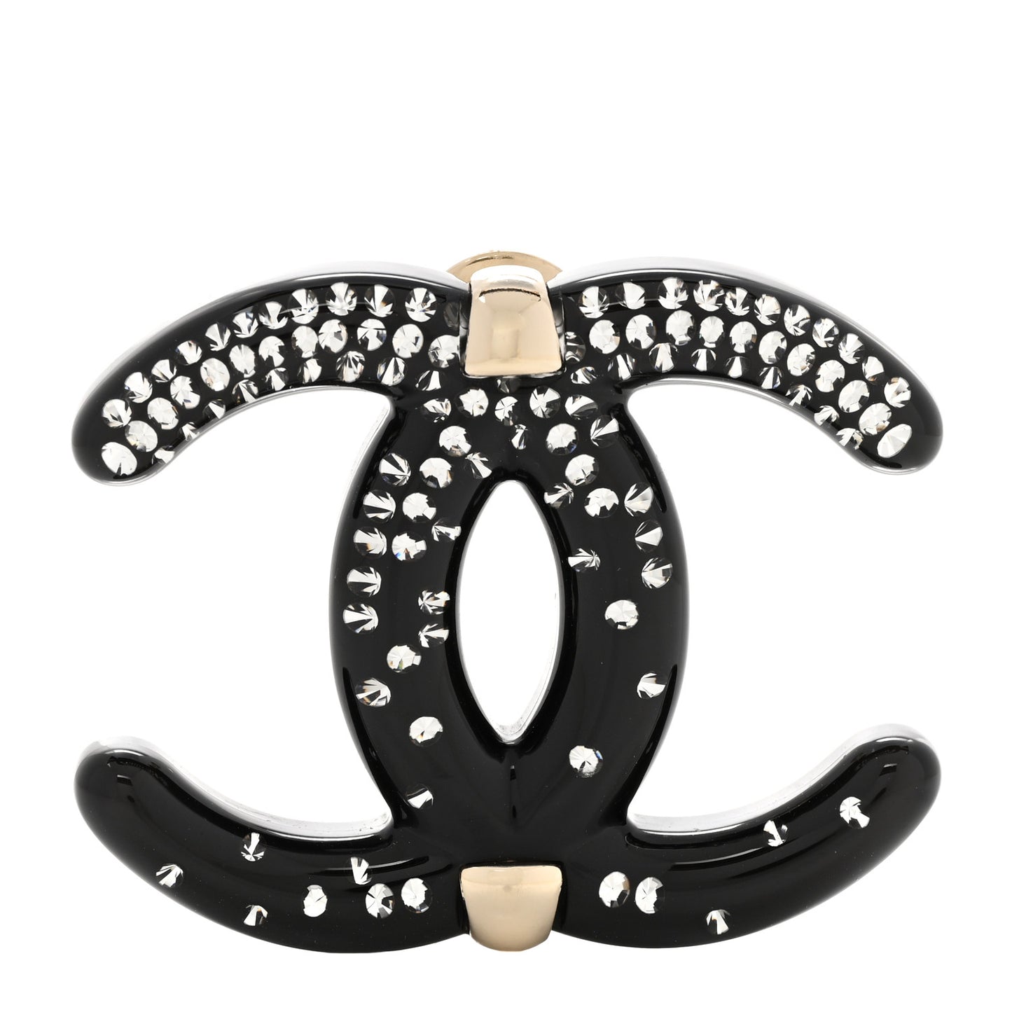 Resin Crystal CC Brooch Gold Black