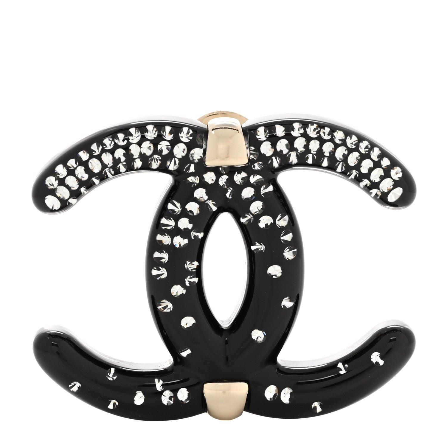 Chanel Resin Crystal CC Brooch Gold Black 1 of 5