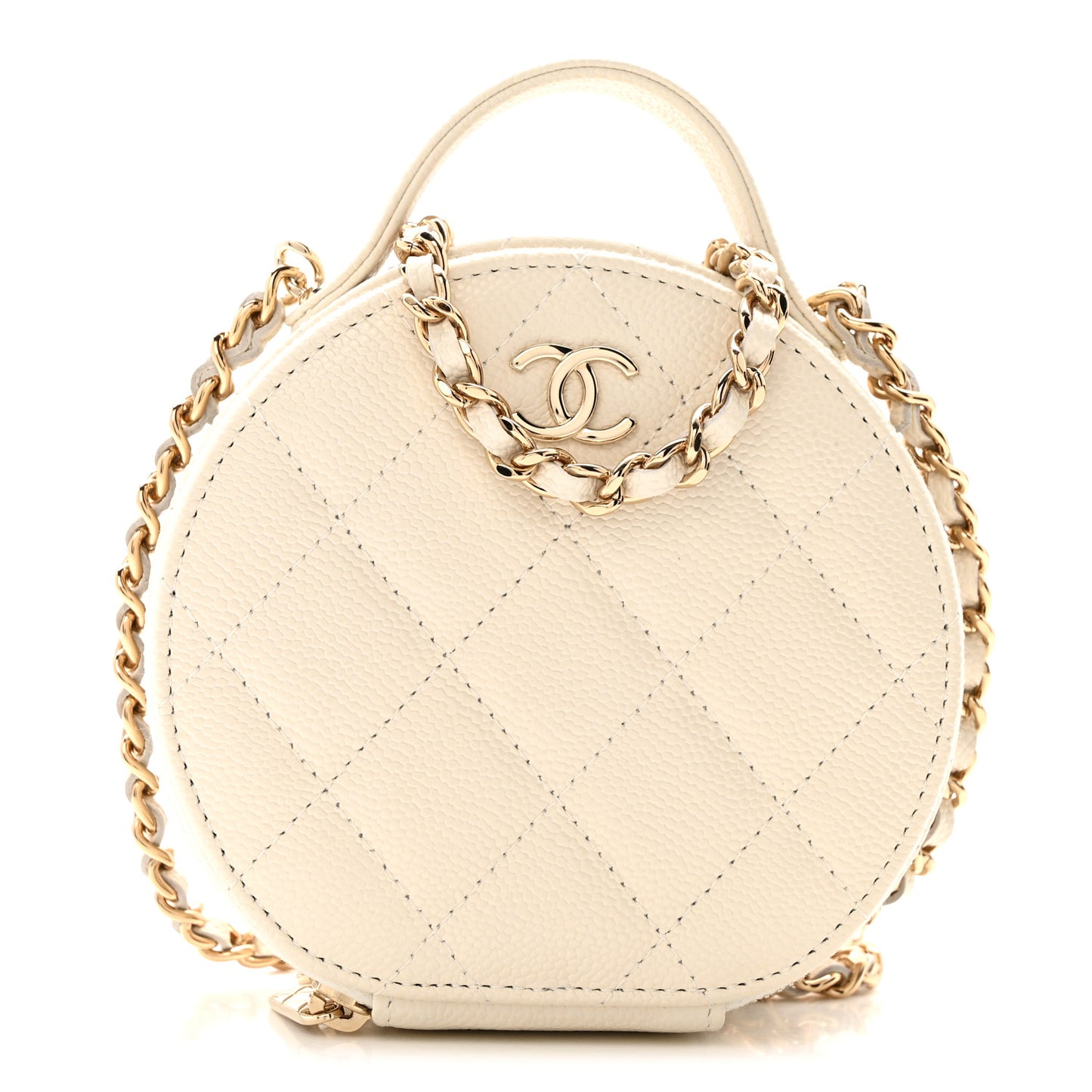 Caviar Quilted Round Handle With Care Vanity With Chain White