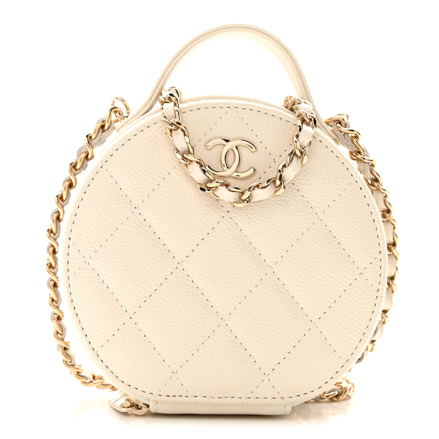 Chanel Caviar Quilted Round Handle With Care Vanity With Chain White 1 of 12