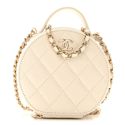 Chanel Caviar Quilted Round Handle With Care Vanity With Chain White 1 of 12