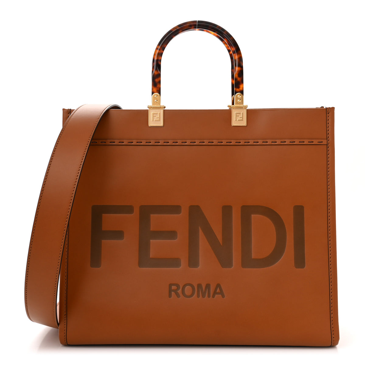 Fendi Vitello King Plexiglass Medium Fendi Sunshine Shopper Tote Cuoio 1 of 9
