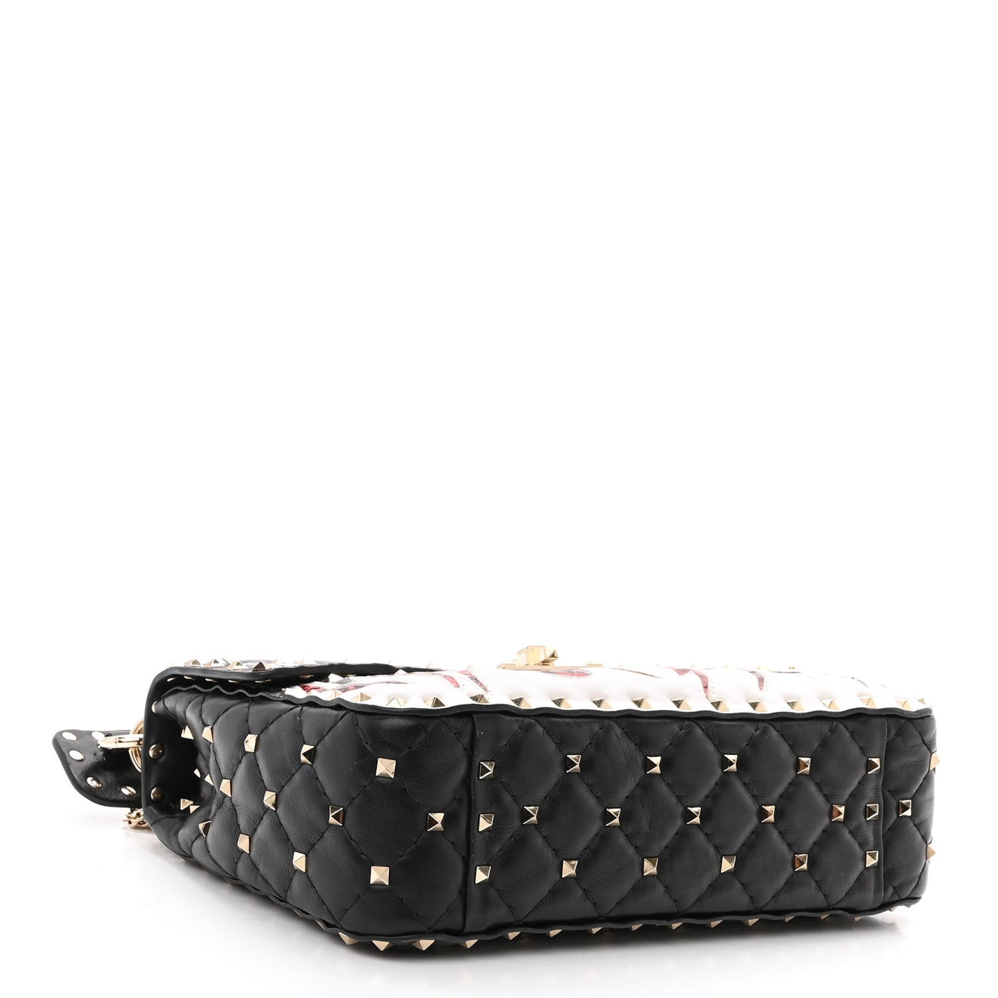 Lambskin Ayers Flames Medium Rockstud Spike Shoulder Bag Black