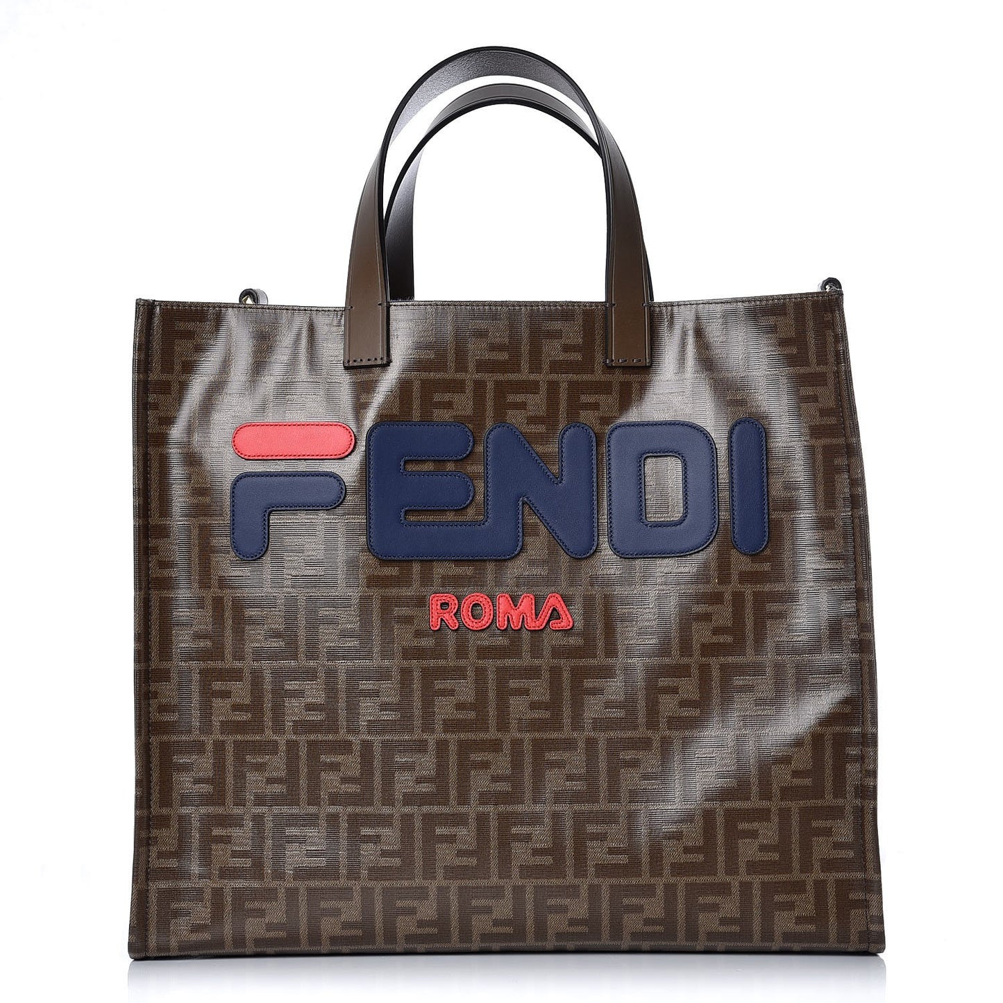 X FILA Glazed Fabric FF 1974 Mania Shopping Tote Bag Mogano Panna Blueberry