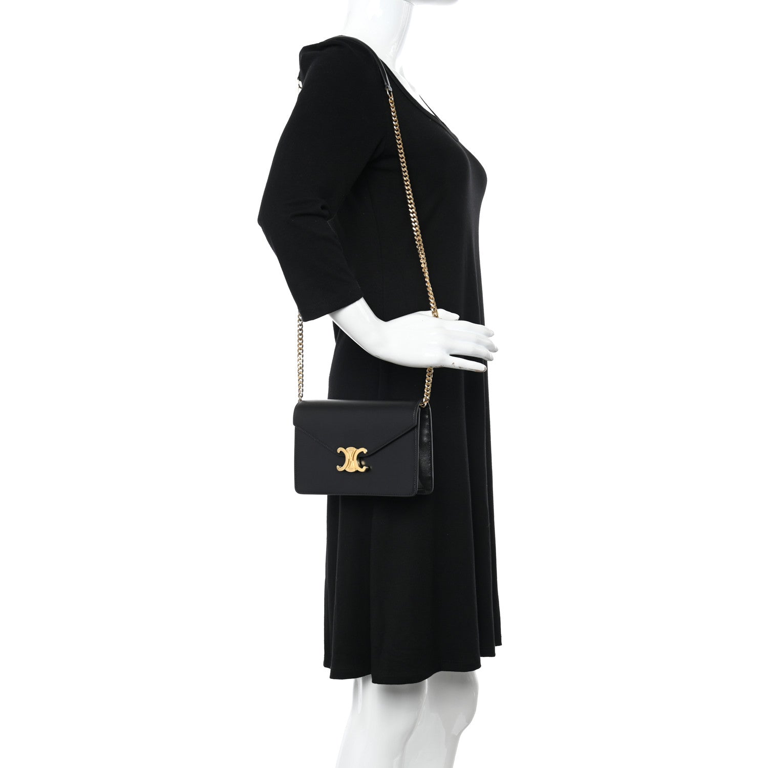 Celine Shiny Calfskin Triomphe Margo Wallet on Chain Black 2 of 20