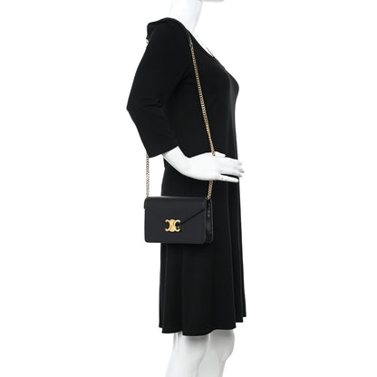 Celine Shiny Calfskin Triomphe Margo Wallet on Chain Black 2 of 20