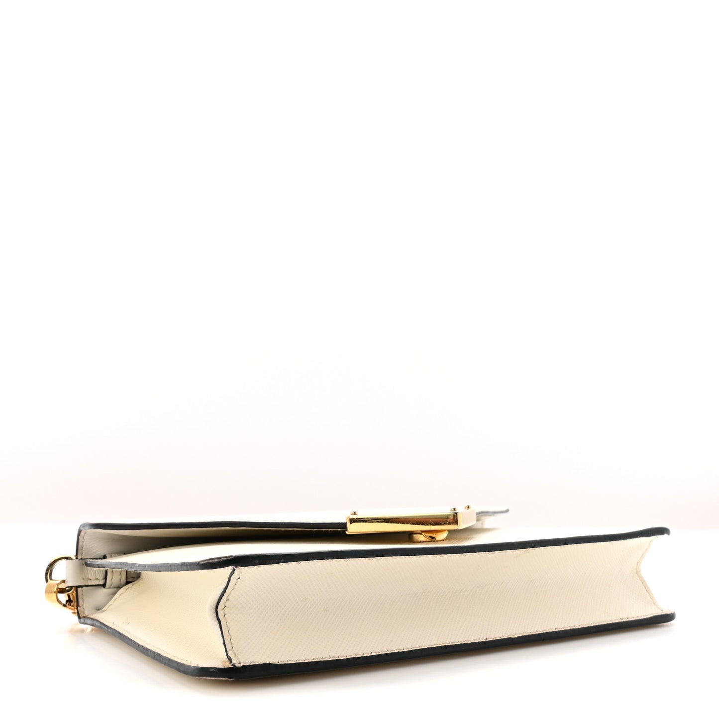 Saffiano Lux Metal Triangle Logo Mini Envelope Chain Shoulder Bag White