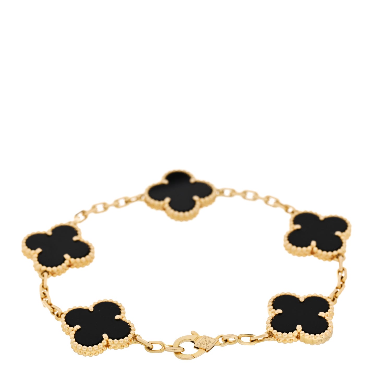 18K Yellow Gold Black Onyx 5 Motifs Vintage Alhambra Bracelet