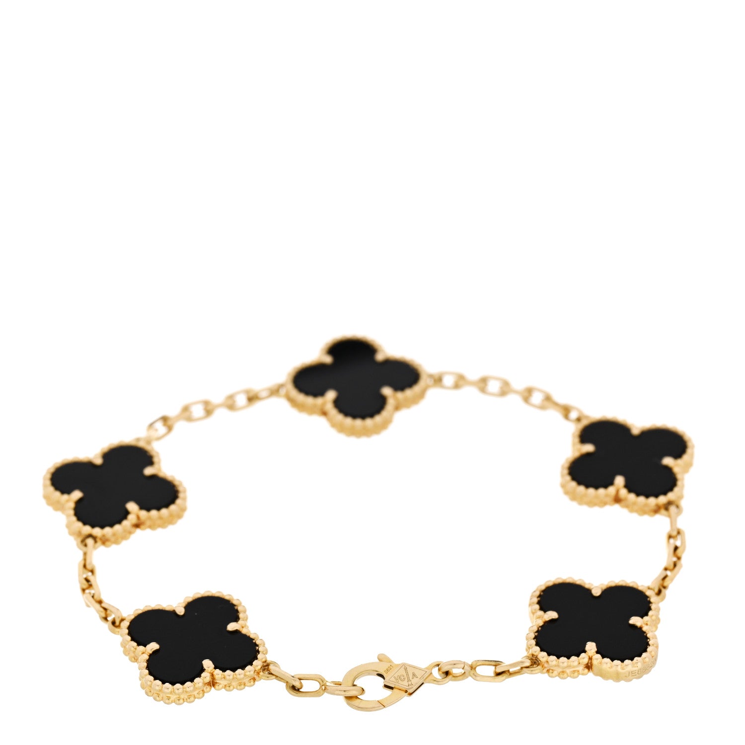 Van Cleef & Arpels 18K Yellow Gold Black Onyx 5 Motifs Vintage Alhambra Bracelet 2 of 4
