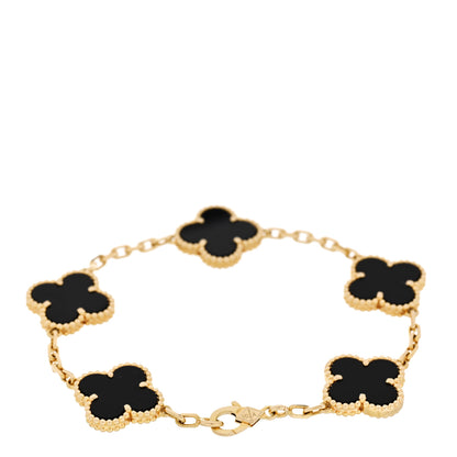 Van Cleef & Arpels 18K Yellow Gold Black Onyx 5 Motifs Vintage Alhambra Bracelet 2 of 4