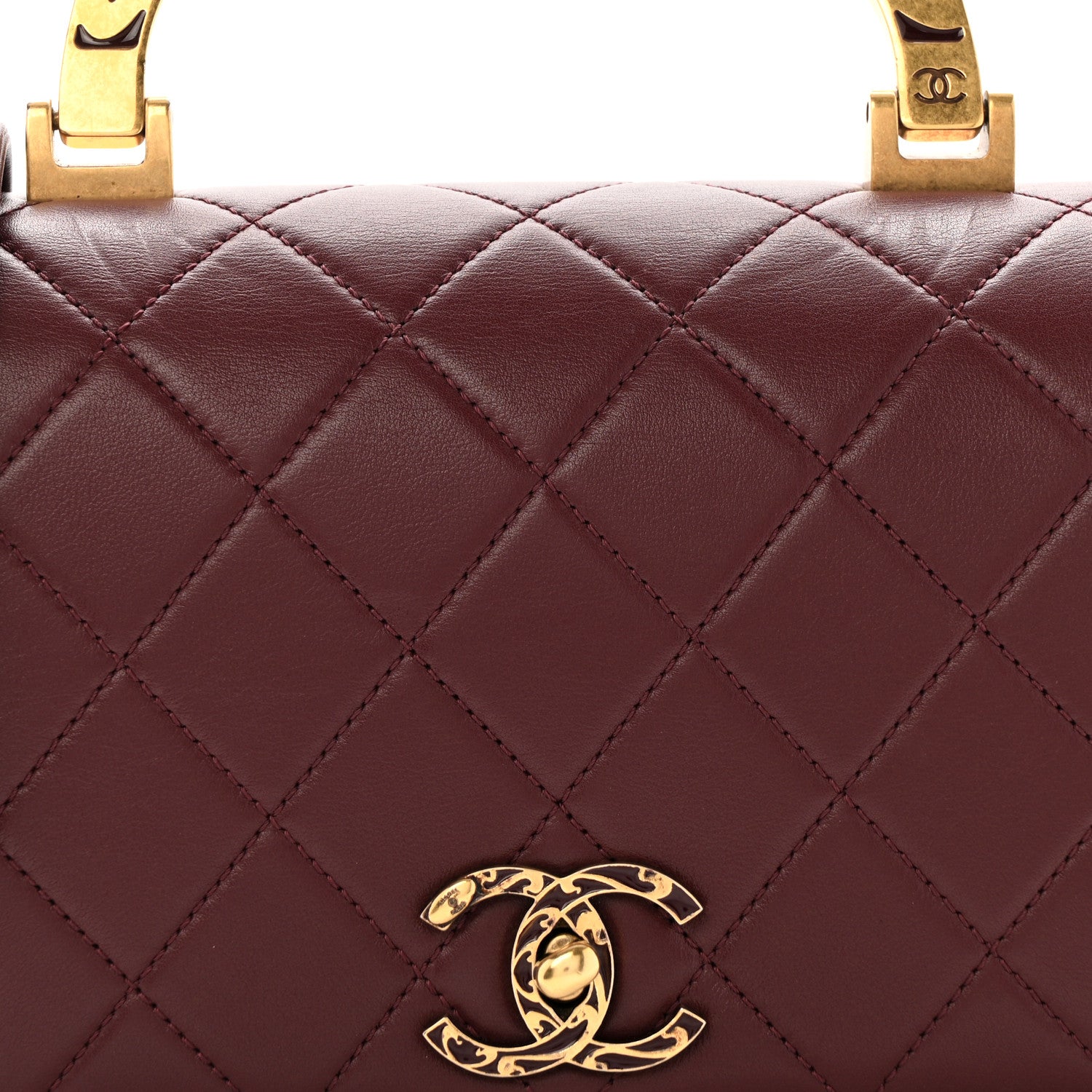 Chanel Iridescent Sheepskin Quilted Enamel Top Handle Bag Burgundy 11 of 16