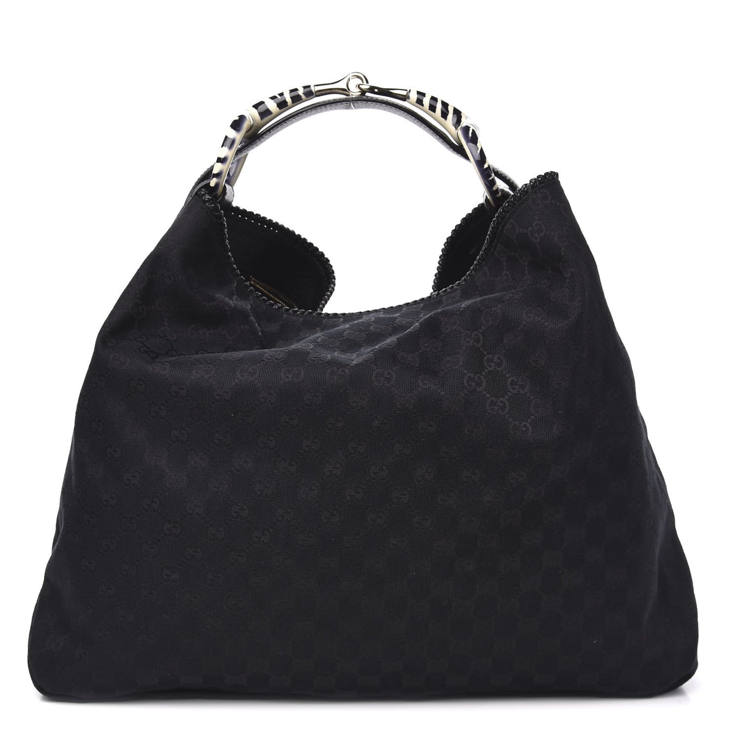 Monogram Large Zebra Horsebit Chain Hobo Black