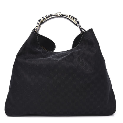 Gucci Monogram Large Zebra Horsebit Chain Hobo Black 1 of 11