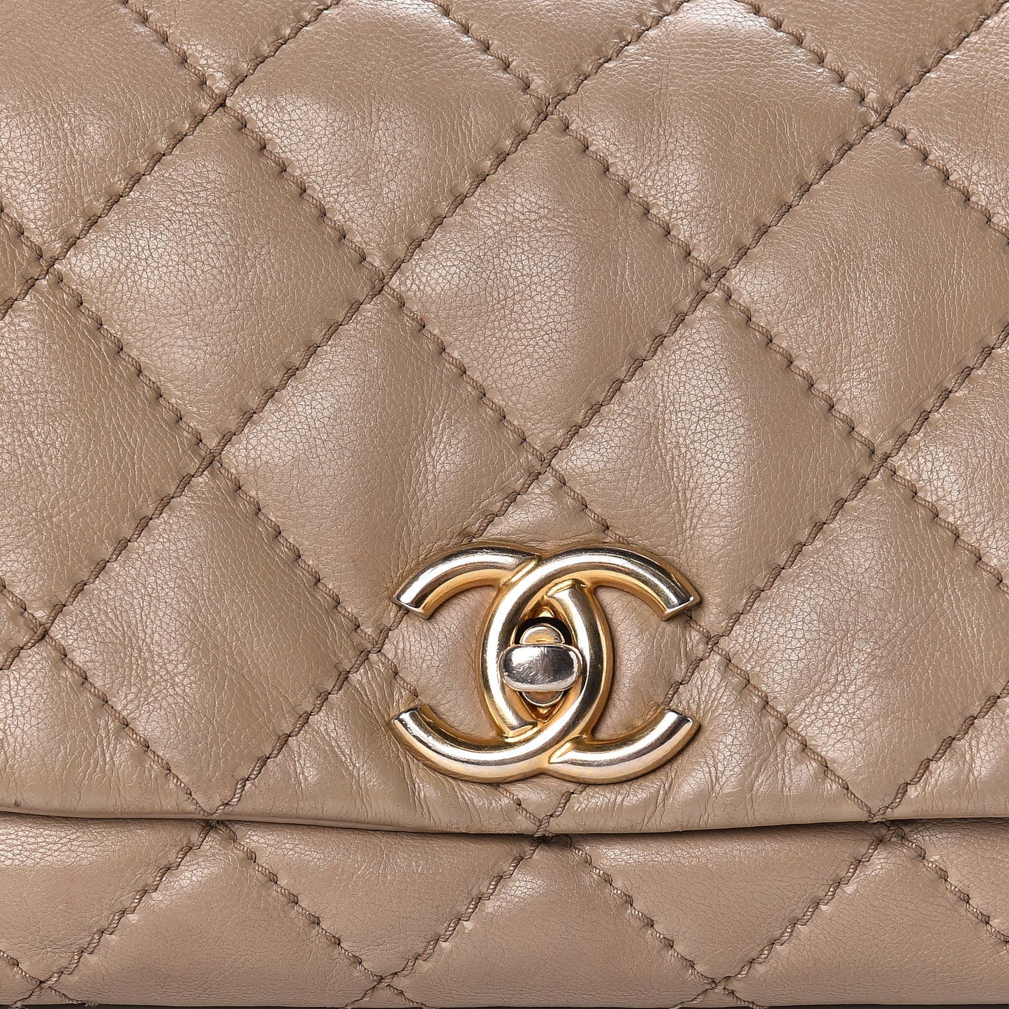 Calfskin Quilted Retro Chain Accordion Flap Beige