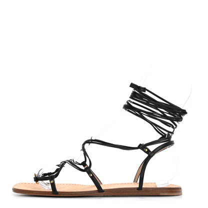 Gucci Nappa Charlotte Interlocking G Strappy Flat Sandals 38.5 Black 1 of 12