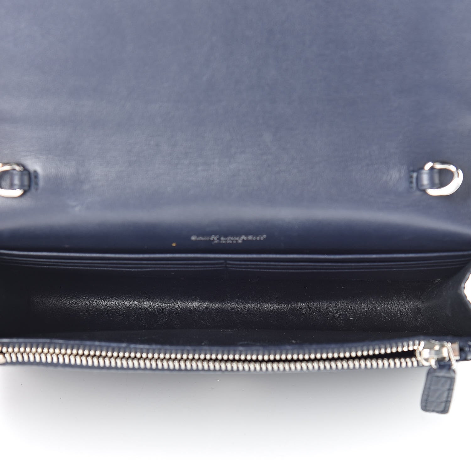 Mansur Gavriel Calfskin Crocodile Embossed Kate Monogram Tassel Chain Wallet Deep Marine 5 of 14