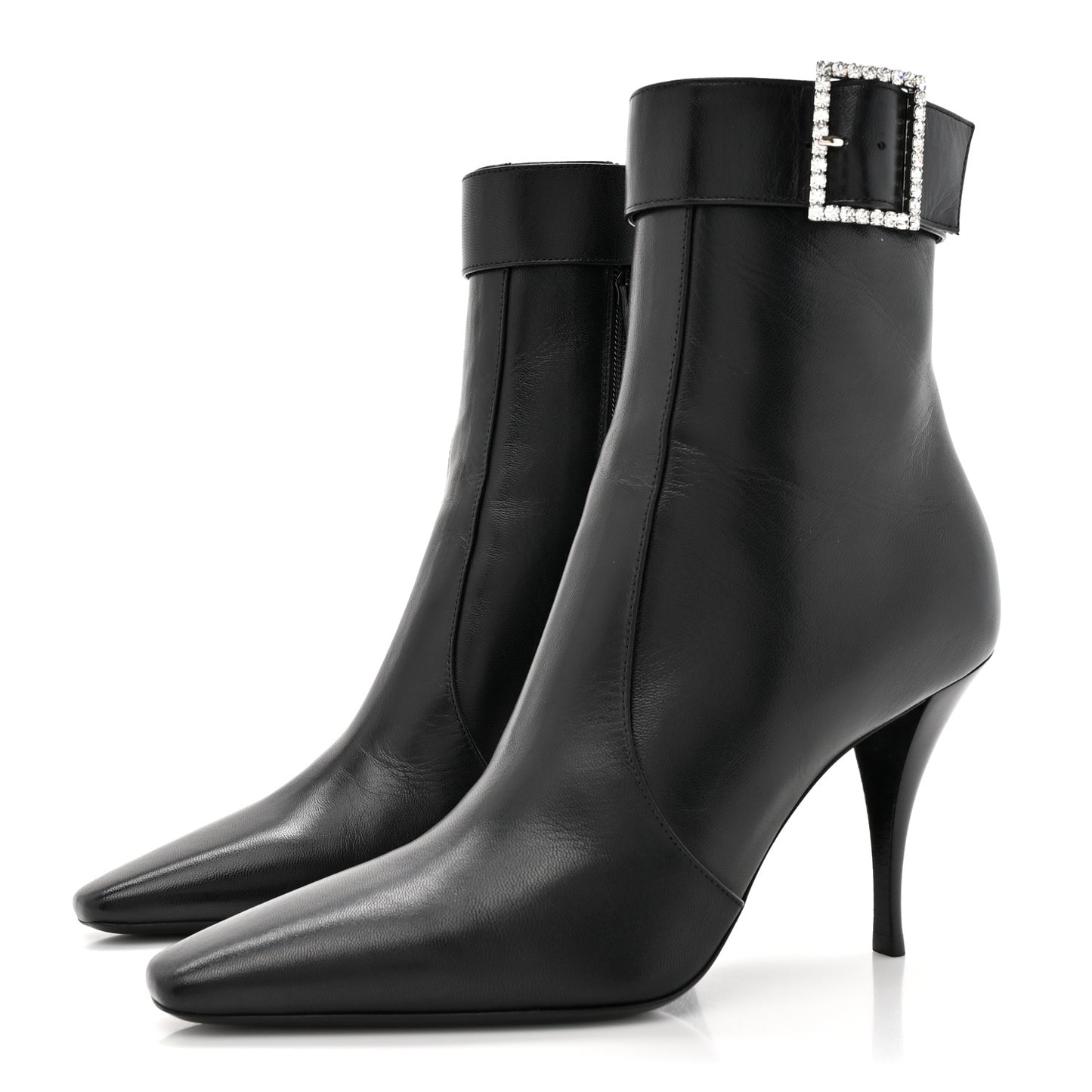 Goatskin Crystal Buckle Claude 90 Ankle Booties 38 Black