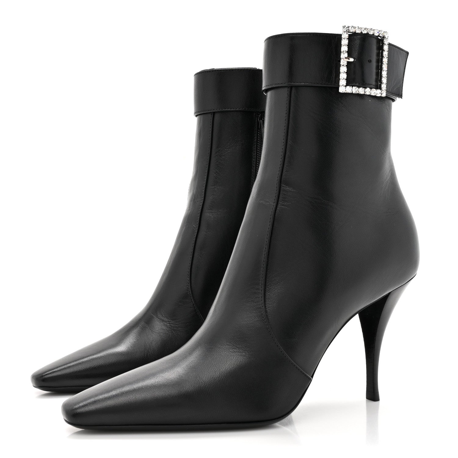 Saint Laurent Goatskin Crystal Buckle Claude 90 Ankle Booties 38 Black 3 of 9