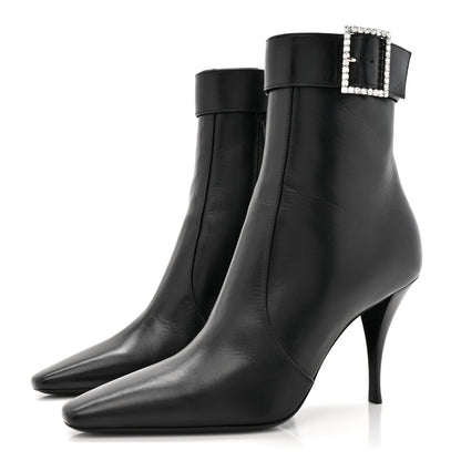 Saint Laurent Goatskin Crystal Buckle Claude 90 Ankle Booties 38 Black 3 of 9